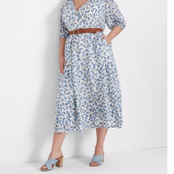 Lane Bryant Dresses & Skirts - 2 For $30 Lane Bryant Floral Print Puff Sleeve Dress Blue Flowers  18 #1135862